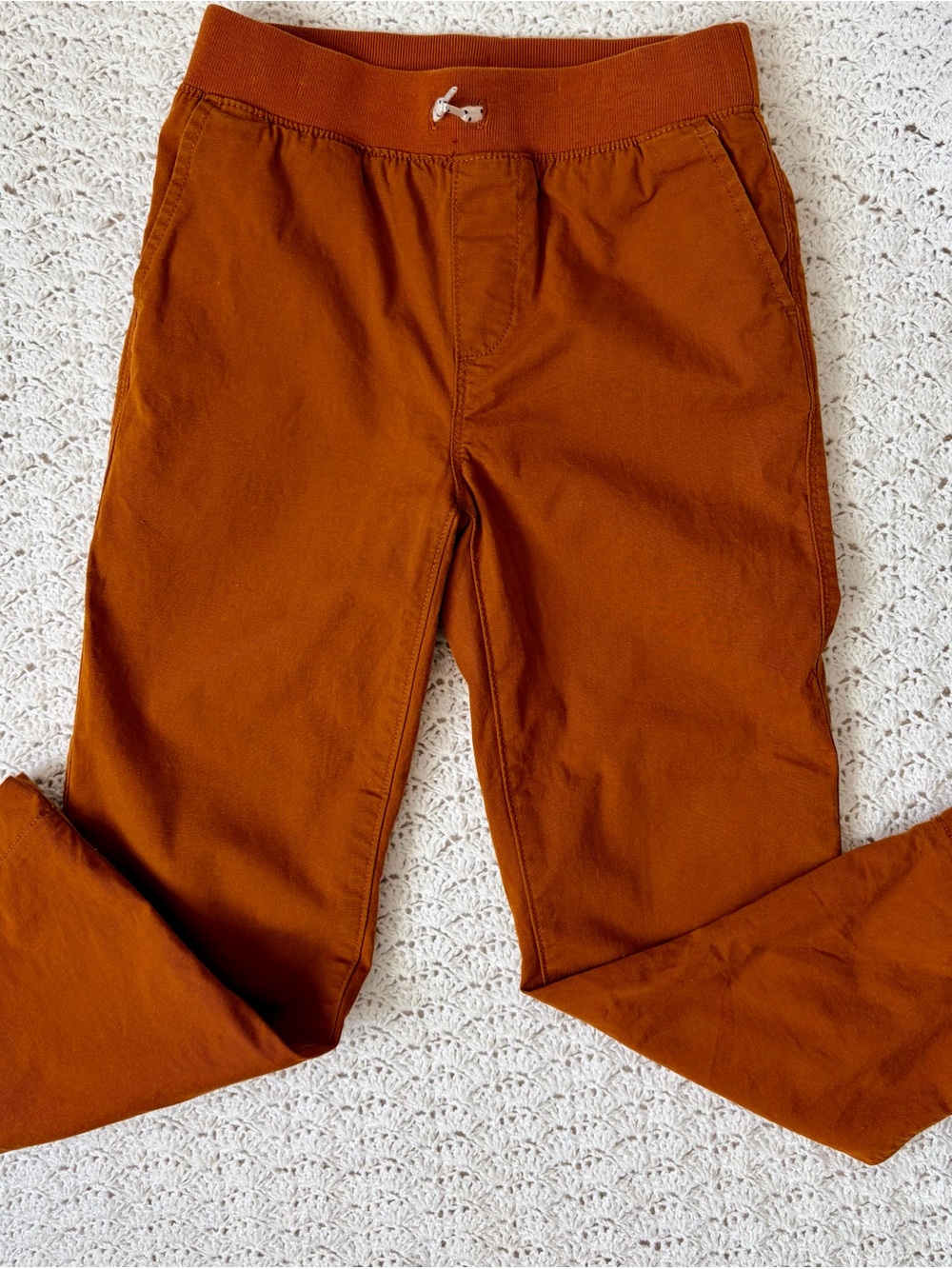 Lands’ End Iron Knee Stretch Jersey Lined pull on pants- burnt caramel- S 6/7